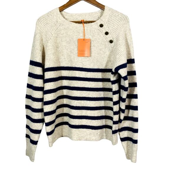 NEW! Knox Rose Crewneck Sweater Button Side Long Sleeve Soft Casual Stripe - M - Picture 1 of 4